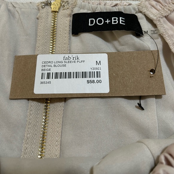 NEW DO + BE Cedro Long Sleeve Puff Detail Blouse Beige Size Medium NWT - Picture 8 of 8